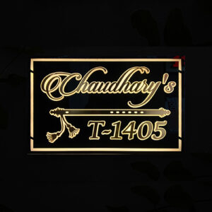 Black with Golden Letter LED Name Plate